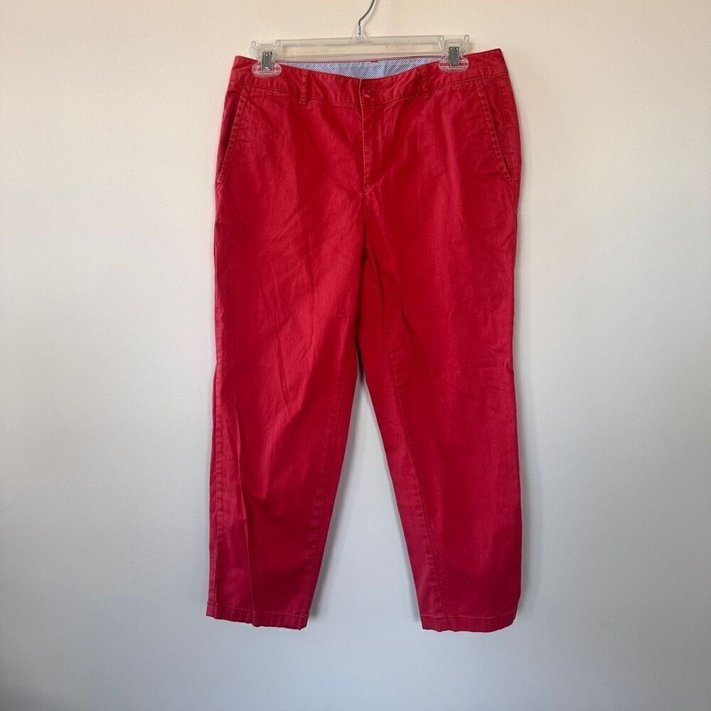 LL Bean Woman's Favorite Fit Zip Up Mid Rise Capri Chino Pants‎ 6 salmon red